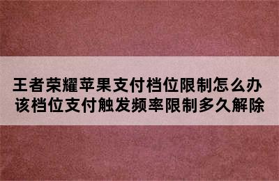 王者荣耀苹果支付档位限制怎么办 该档位支付触发频率限制多久解除